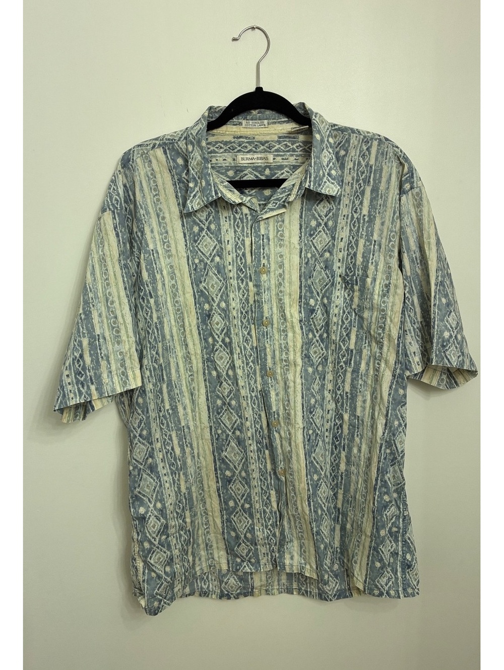 Vintage Burma Bibas Cotton Lawn Shirt Mens XL Aztec Geometric Tribal 90s